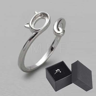 Anti-Tarnish  1Pc Rhodium Plated 925 Sterling Silver Open Cuff Ring Findings FIND-NB0004-89-1