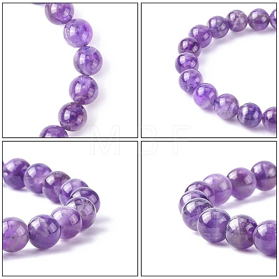 Natural Amethyst Round Beaded Stretch Bracelet BJEW-F293-04A-1