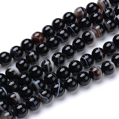 Natural Striped Agate/Banded Agate Bead Strands G-R412-19-8mm-1