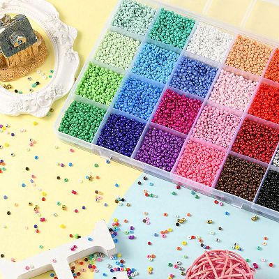 312G 24 Color 8/0 Baking Paint Glass Seed Beads SEED-YW0002-15-1