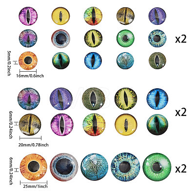 60Pcs 30 Style Luminous Glass Eyes Cabochons GLAA-CA0001-56-1