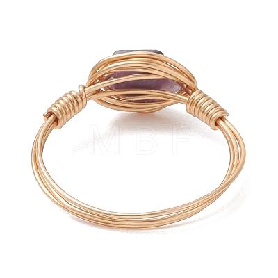 Golden Tone Copper Wire Wrapped Natural Gemstone Finger Rings RJEW-JR00983-1