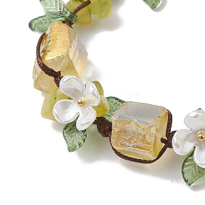 Electroplated Natural Olive Jade Chip Bead Braided Bead Bracelets for Women BJEW-TA00610-03-1