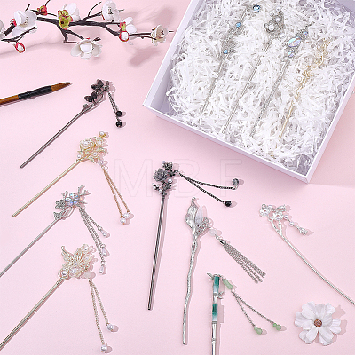 12Pcs 12 Styles Alloy Flower Butterfly Hair Sticks OHAR-PH0001-37-1
