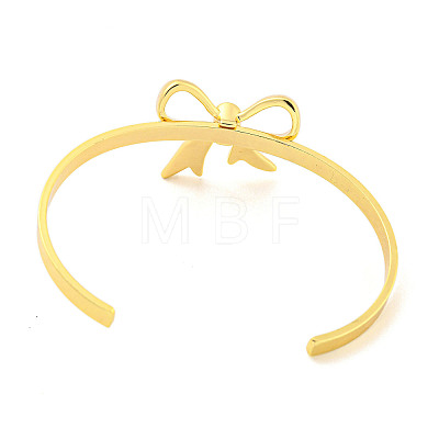 Bowknot Rack Plating Brass Open Cuff Bangles for Women BJEW-P322-06D-G-1