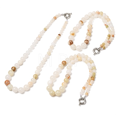 Dyed Round Natural Green Jade Graduated Beaded Necklaces GG-CBAA808-05P-B-1