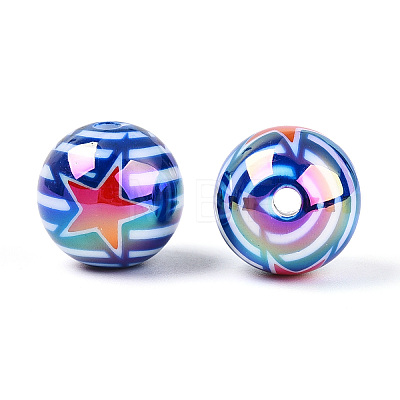 Independence Day Theme Printed Opaque Acrylic Beads MACR-T048-10D-1