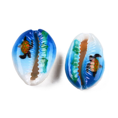 Printed Cowrie Shell Beads X-SSHEL-T013-01B-1
