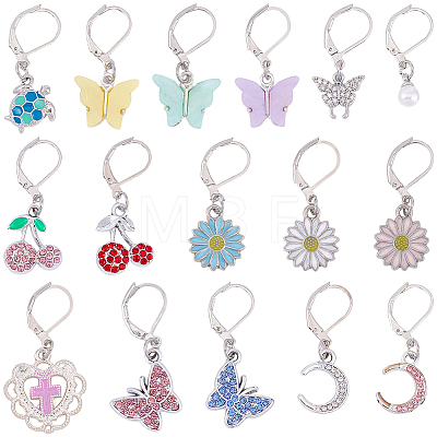 16 Pairs 16 Styles Alloy Enamel Leverback Earrings EJEW-BM0001-06-1