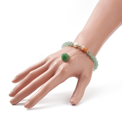 Natural Green & Red Aventurine & Pearl Beaded Stretch Bracelet BJEW-JB09005-1