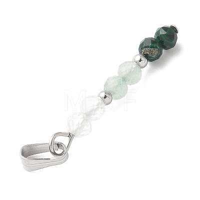Faceted Round Natural Quartz Crystal & Green Aventurinee & Malachite Beaded Pendants PALLOY-JF03529-06-1