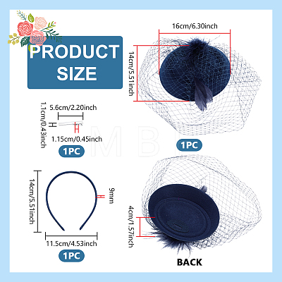 Wedding EVA & Feather Hat Hair Clips and Hair Bands for Women OHAR-WH0034-38-1