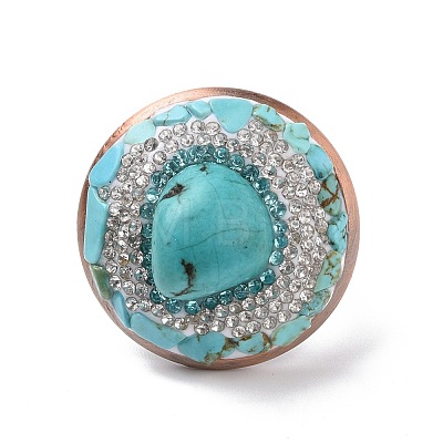 Synthetic Turquoise Nuggets Beaded Adjustable Ring with Crystal Rhinestone G-I330-15R-1