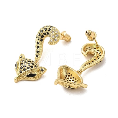 Fox Brass Dangle Stud Earrings EJEW-L268-003G-1