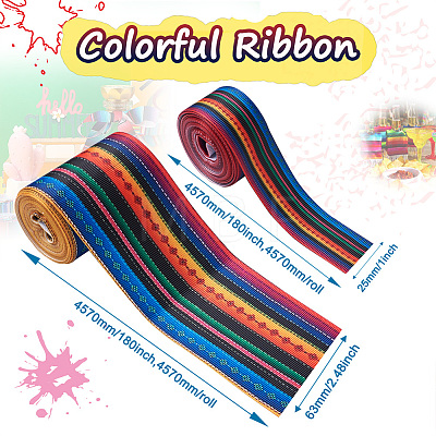 2Rolls 2 Styles Stripe Pattern Printed Polyester Grosgrain Ribbon OCOR-TA0001-37K-1