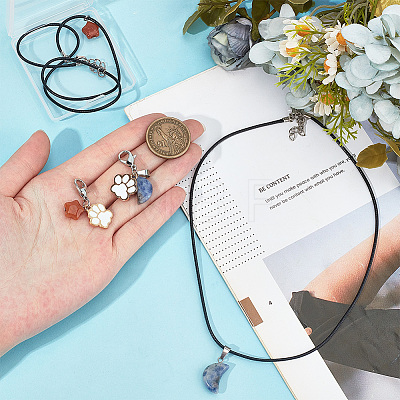 Waxed Cotton Cord & Gemstone Star/Moon Pendant Necklaces & Alloy Enamel Paw Print Pendant Decorations for Pet Decorations SJEW-DR00001-1