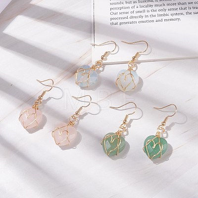 Gemstone Heart Dangle Earrings EJEW-JE04965-1
