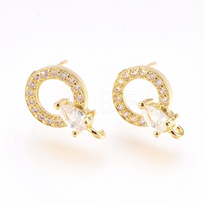 Brass Micro Pave Cubic Zirconia Stud Earring Findings KK-F753-09G-RS-1