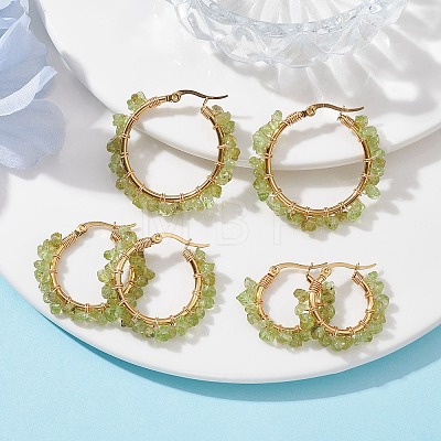 3 Pairs 3 Size Natural Peridot Chips Hoop Earrings EJEW-JE05710-02-1