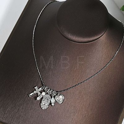 Bohemian Brass Micro Pave Clear Cubic Zirconia & Imitation Pearl & Opalite Cross Heart Oval Pendant Square Snake Chain Necklaces WGC9CA1-02-1