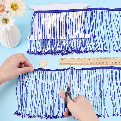 1 Yard Glass Beaded Tassel Ribbon DIY-FG0010-38B-1