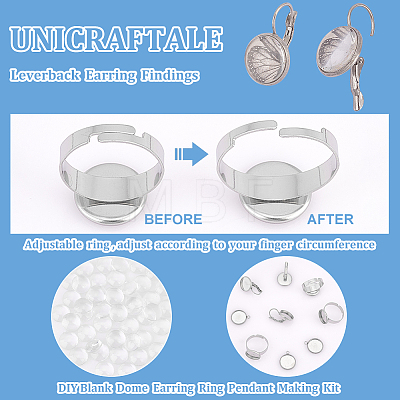 Unicraftale DIY Blank Dome Earring Ring Pendant Making Kit DIY-UN0005-03-1
