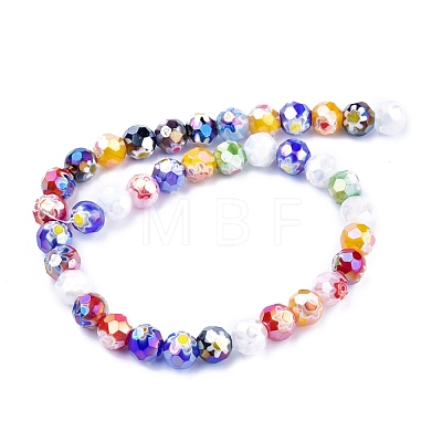 Faceted Round Handmade Millefiori Glass Beads Strands X-LK-R004-41-1