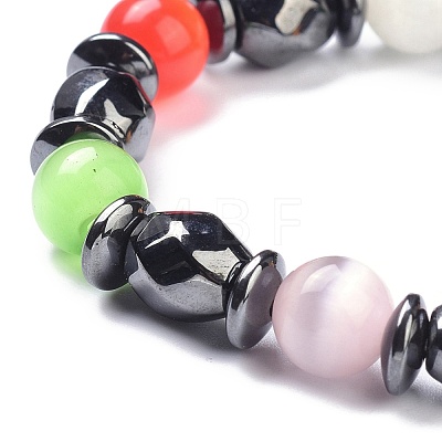 Cat Eye Round Beads Stretch Bracelets BJEW-P268-03-1