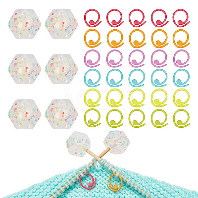 Hexagon with Polka Dot Pattern Food Grade Eco-Friendly Silicone Knitting Needle Stoppers DIY-NB0010-70-1