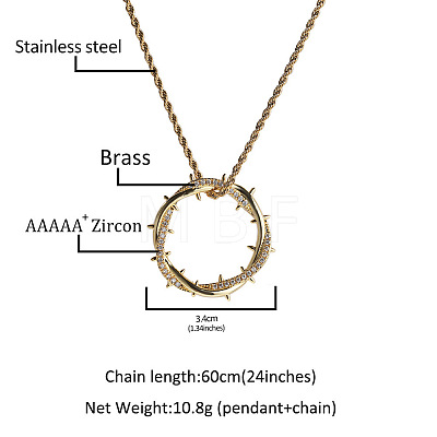 Brass Crystal Rhinestone Crown of Thorns Pendant Alloy Rope Chain Necklaces WGA61EE-02-1