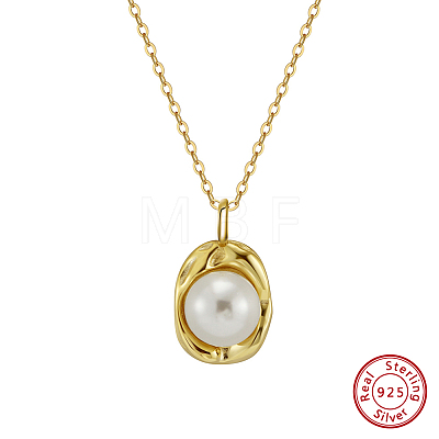 Shell Pearl Oval Pendant Necklaces NJEW-L125-008G-1