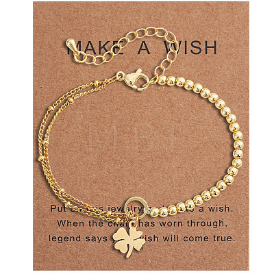 Four Leaf Clover 304 Stainless Steel Charm Bracelets UY0745-2-1