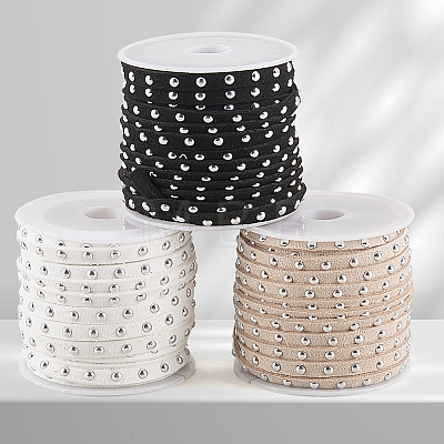 3 Rolls 3 Colors Flat Faux Suede Cord with Alloy Rivets LW-CL0001-08B-1