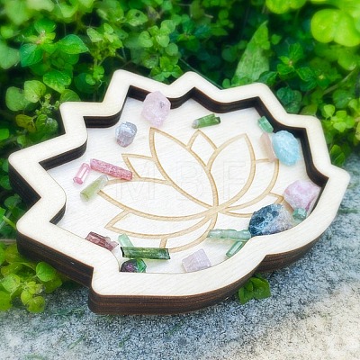 Lotus Shape Wooden Crystal Energy Stone Display Tray WICR-PW0001-05A-1