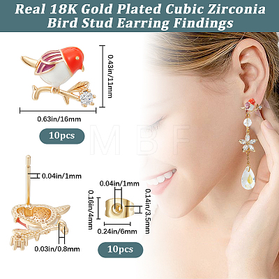 10Pcs Brass Micro Pave Clear Cubic Zirconia Stud Earring Findings KK-BBC0011-41-1