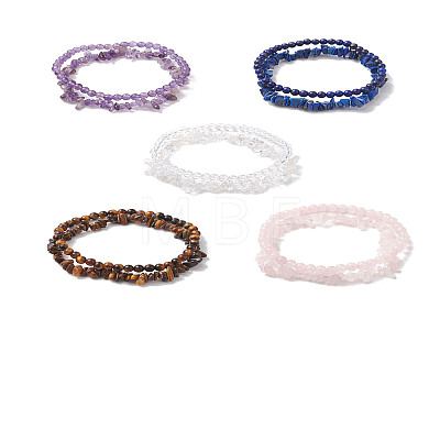 Chip & Round Natural Mixed Stone Beaded Stretch Bracelets for Women BJEW-JB10188-1