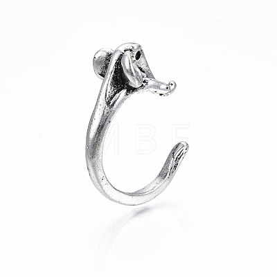 Alloy Elephant Open Cuff Ring for Women RJEW-T009-32AS-1