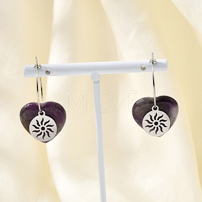 Natural Amethyst & 304 Stainless Steel Hoop Earrings for Women EJEW-G475-01P-09-1