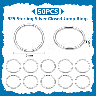 50Pcs Rhodium Plated 925 Sterling Silver Soldered Closed Jump Rings FIND-GA0006-77-1