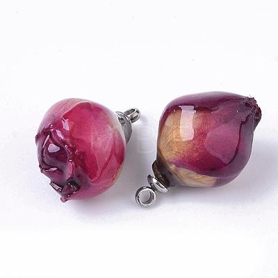 Handmade Natural Real Rose Dried Flower Pendants RESI-R424-01-1