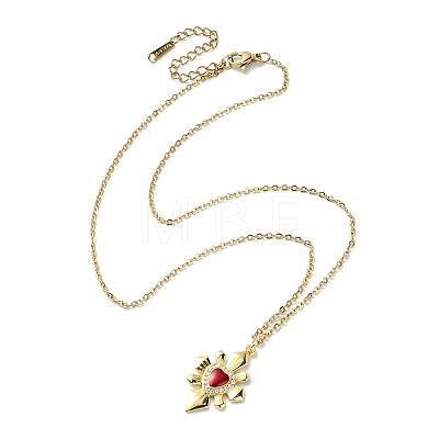 Golden Brass with Cubic Zirconia Heart Pendant Necklace NJEW-JN04592-1