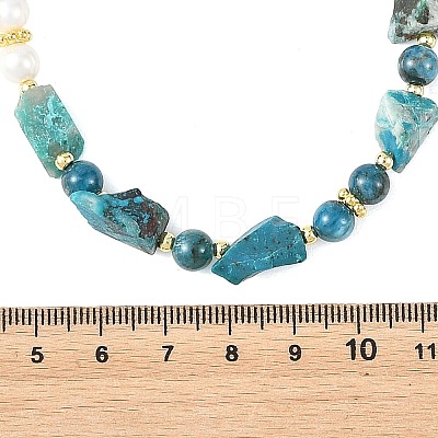 Round Natural Apatite & Nuggets Chrysocolla & Potato Pearl Beaded Necklaces NJEW-JN06592-1