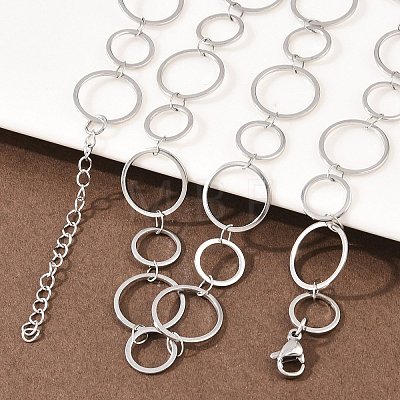 304 Stainless Steel 8MM and 12MM Ring Link Chain Necklaces NJEW-P343-02B-P-1