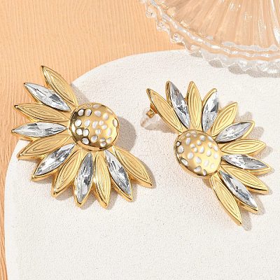304 Stainless Steel Enamel Stud Earrings for Women SA-CBA7107-07G-1
