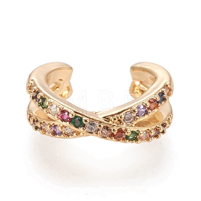 Brass Micro Pave Cubic Zirconia Cuff Earrings X-EJEW-M195-02G-1