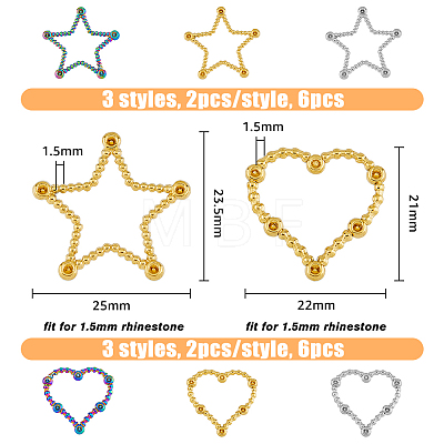 SUPERFINDINGS 12Pcs 6 Styles Ion Plating(IP) 304 Stainless Steel Linking Ring Rhinestone Settings STAS-FH0002-03-1