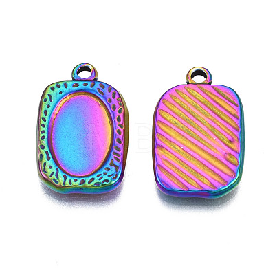 Rack Plating Rainbow Color 304 Stainless Steel Pendant Cabochon Settings STAS-S119-118-1