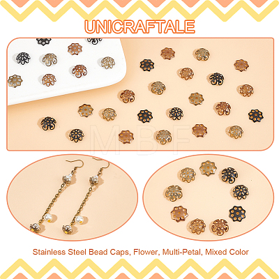 Unicraftale 72Pcs 9 Style Ion Plating(IP) 304 Stainless Steel Bead Caps STAS-UN0049-12-1