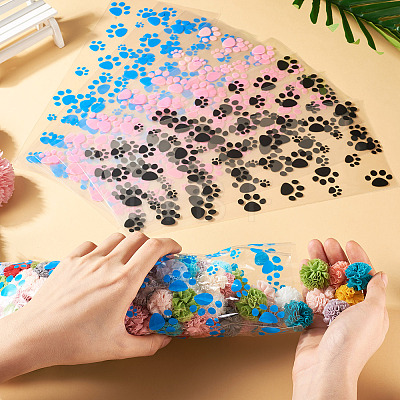 60Pcs 3 Colors Rectangle OPP Cellophane Paw Print Printed Candy Storage Bags ABAG-TA0001-74-1