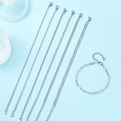 7Pcs 304 Stainless Steel Figaro Chains & Venetian Chains & Water Wave Chains & Cable Chains & Rolo Chains & Bracelets for Women BJEW-JB12773-1